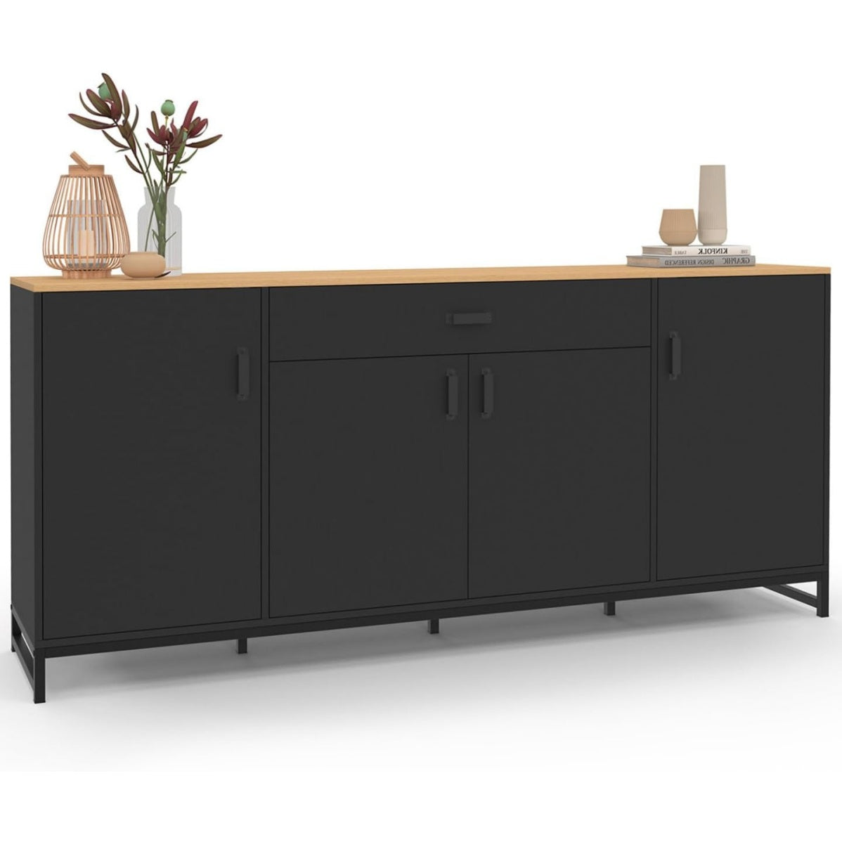 Grand buffet 180 cm bois noir avec quatre portes et tiroir supplementaire pour salle a manger