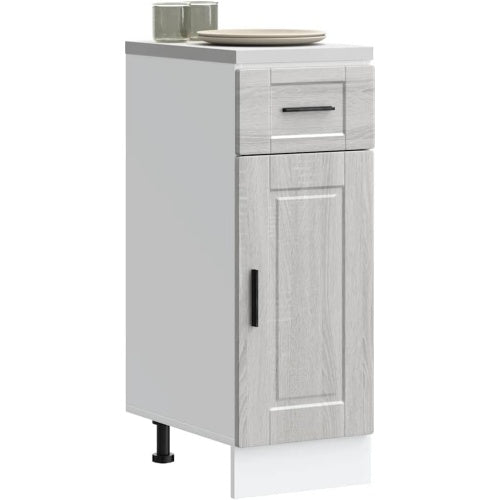 Meuble de cuisine gris Sonoma en bois composite avec pieds reglables, tiroir spacieux et porte pratique pour salon et salle a manger