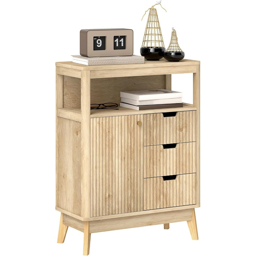Petit meuble de rangement 60 x 30 x 81 cm avec finition bois naturel, solution ideale pour les petits espaces