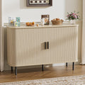 Buffet beige avec portes coulissantes et etageres reglables, meuble cafe pratique pour interieur moderne