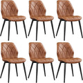 Set de six chaises repas avec dossier ergonomique, revetement similicuir marron et armature metal solide