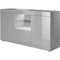 Meuble TV gris 135 x 72 x 34 cm avec eclairage LED et finition brillante, rangement moderne pour salon