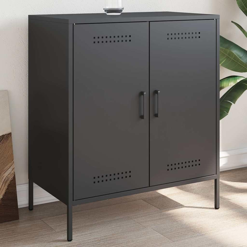 Meuble rangement noir en acier 68 cm avec quatre espaces ouverts, solution pratique pour salle a manger ou cuisine