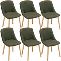 Lot de six chaises avec pieds bois et revetement lin vert, dossier confortable pour salle a manger moderne