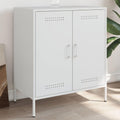 Buffet blanc en acier 68 cm avec quatre compartiments, meuble solide pour organisation du salon ou de la cuisine