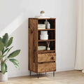 Armoire haute bois ancien 110 cm avec pieds metal noirs, rangement elegant pour cuisine ou piece de vie