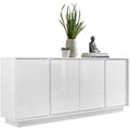 Meuble bas blanc brillant a 4 portes avec finition moderne pour salon et coin repas