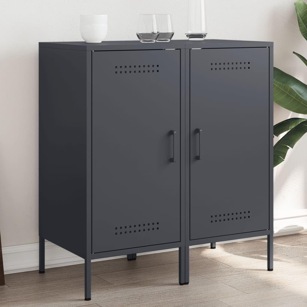 Paire de buffets en acier anthracite lamine a froid 36 x 39 x 79 cm, meubles d appoint resistants pour interieur contemporain