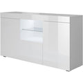 Meuble TV buffet 135 x 72 x 34 cm avec eclairage LED, finition blanc brillant et melamine moderne